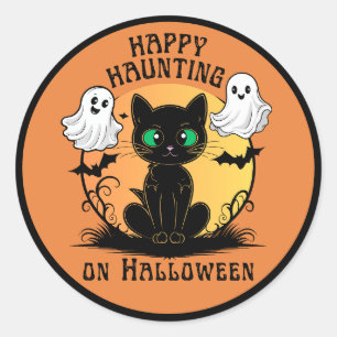 Happy Haunting Black Cat Halloween Sticker