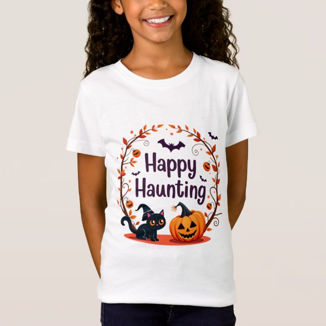 Happy Haunting Halloween Design T-Shirt (Vorderseite)