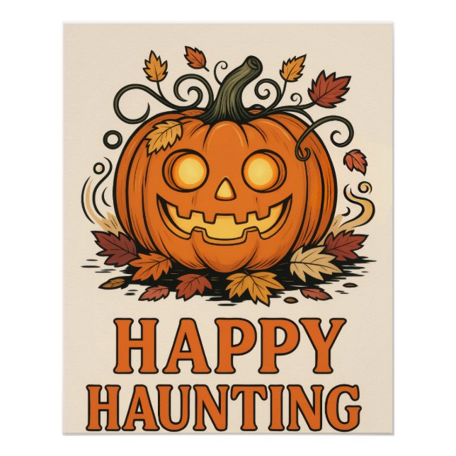 Happy Haunting - Halloween Pumpkin Poster 📝 Opis (Vorderseite)