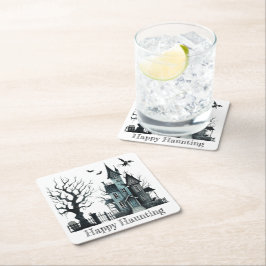 Happy Haunting Rechteckiger Pappuntersetzer