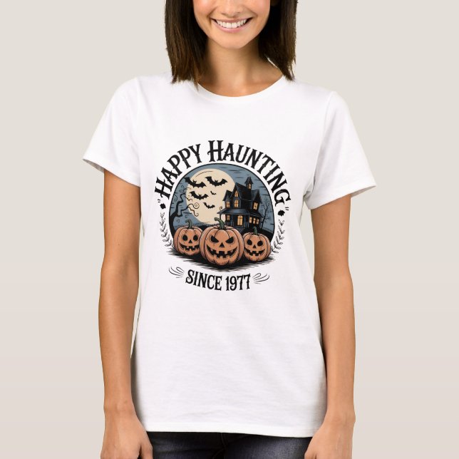 Happy Haunting Seit 1977 T - Shirt | Vintage Hälft (Vorderseite)