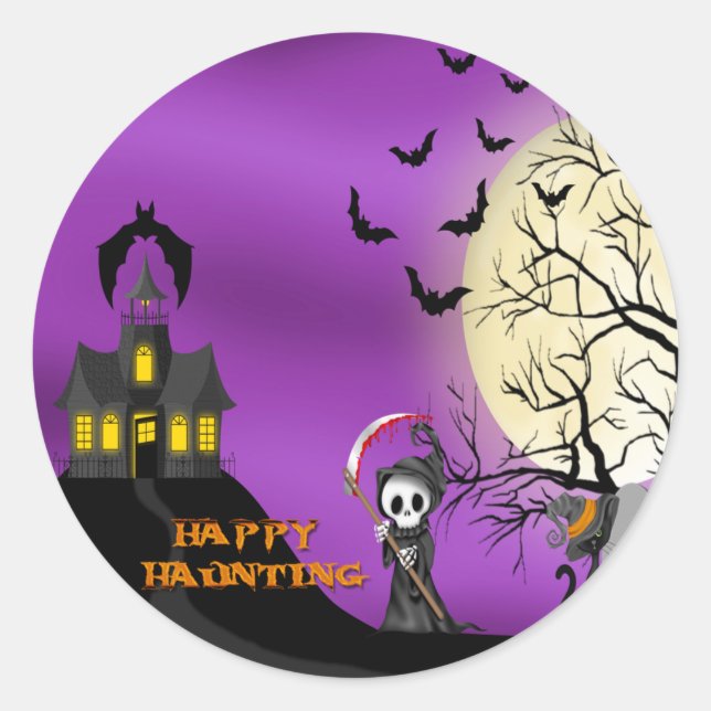 Happy Haunting Sensenmann Umschlag Aufkleber (Vorderseite)