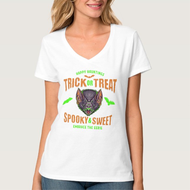 Happy Hauntings | Halloween-Fledermäuse, Trick ode T-Shirt (Vorderseite)