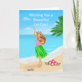 Happy Hawaiian Lei Day Hula Girl Beach Karte