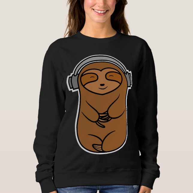 Happy Headphones Sloth Sweatshirt (Vorderseite)