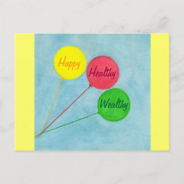 Happy Healthy Wealthy Balloon Affirmation Postkarte