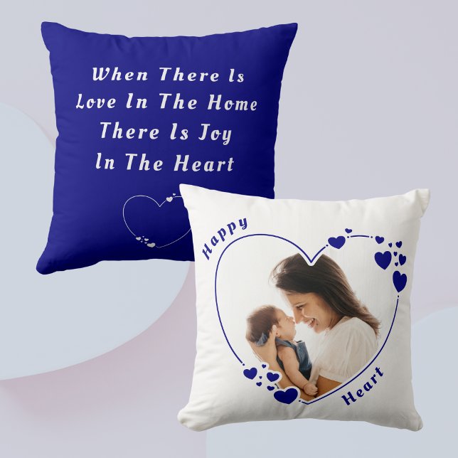 Happy Heart Blue Custom Foto Pillow Kissen (Von Creator hochgeladen)