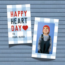 Happy Heart Day Blue Gingham Valentine's Classroom