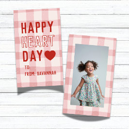 Happy Heart Day Pink Gingham Valentine's Classroom Mitteilungskarte