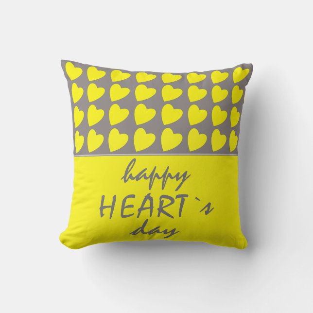 Happy Heart Day Yellow Heart Valentine Day Kissen (Vorderseite)
