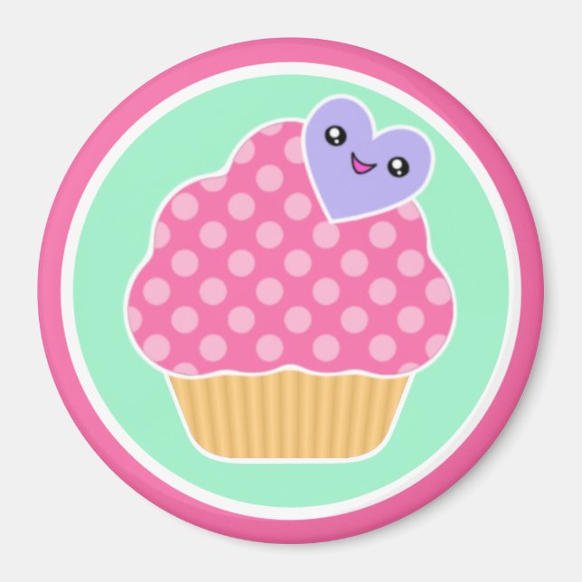 Happy Heart Kawaii Cupcake Magnet (Vorne)