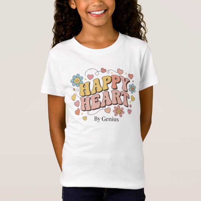 Happy Heart T-Shirt, Groovy Retro 70s Positive Quo T-Shirt (Vorderseite)