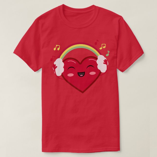 Happy Heart With Rainbow Headphones And Music Love T-Shirt (Design vorne)