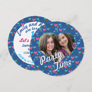 Happy Hearts 13. Twin Geburtstagsparty Einladungen