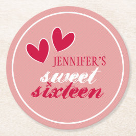 Happy Hearts 16 . Geburtstag Runder Pappuntersetzer