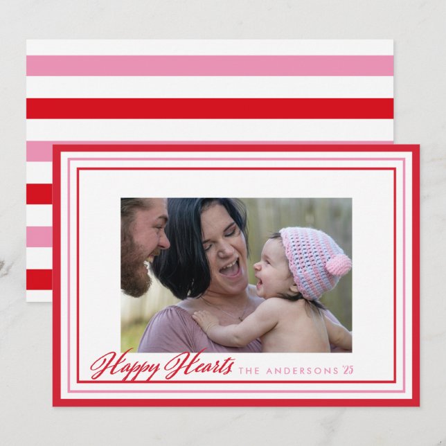 Happy Hearts Border Valentine's Day Foto Card (Vorne/Hinten)