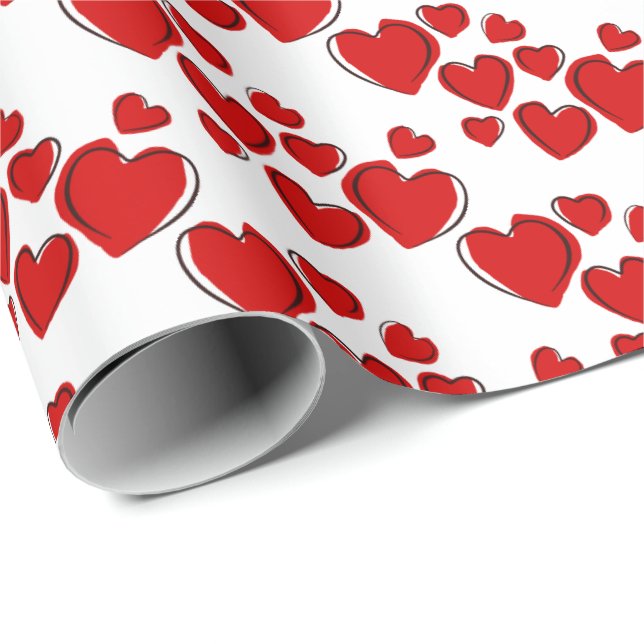 Happy Hearts Valentine's Day Wrapping Paper Geschenkpapier (Rolleneckpunkt)