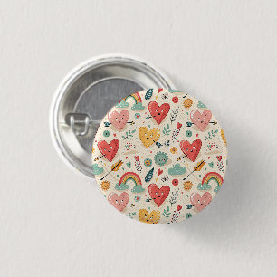 Happy Hearts - Whimsical Valentinstag Pattern Button