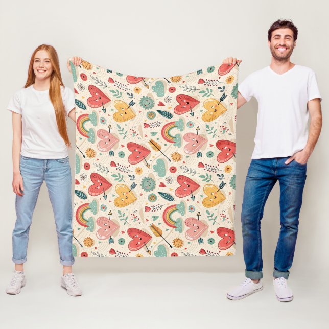 Happy Hearts - Whimsical Valentinstag Pattern Fleecedecke (Beispiel)