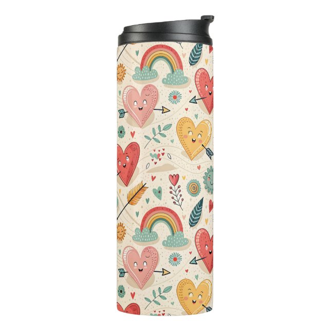 Happy Hearts - Whimsical Valentinstag Pattern Thermosbecher (Nach links gedreht)