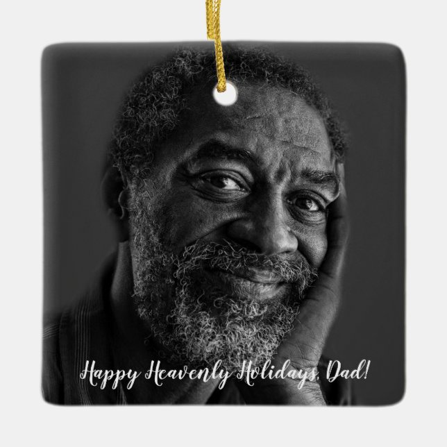 "Happy Heavenly Holidays" Photo Memorial Christmas Keramikornament (Vorderseite)