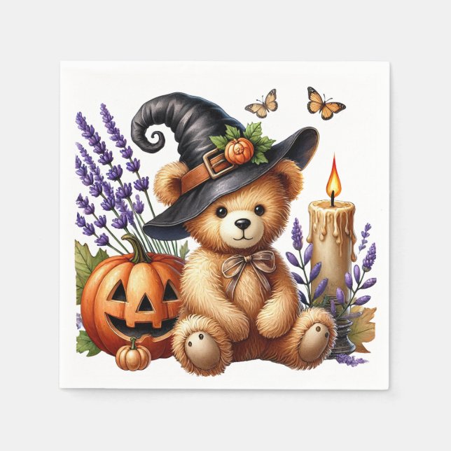 Happy Helloween Niedlich Wizard Bear Serviette (Vorderseite)