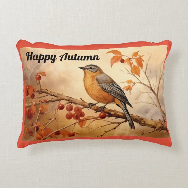 Happy Herbst Bird Accent Pillow Dekokissen (Vorderseite)