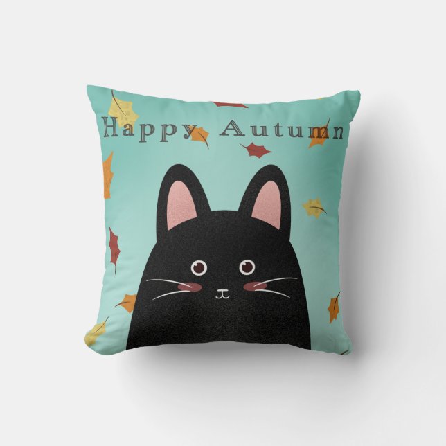 Happy Herbst Black Cat Kissen (Vorderseite)