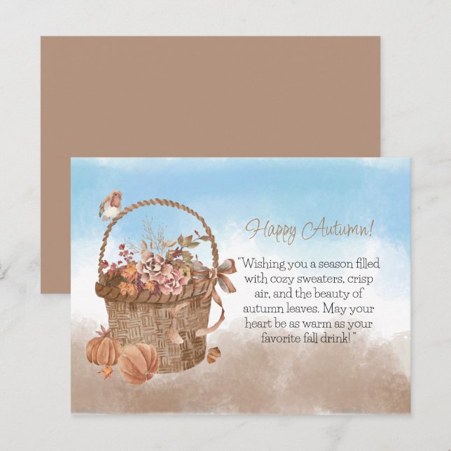 Happy Herbst Blume Basket Pumpkin Bird Postkarte (Vorne/Hinten)