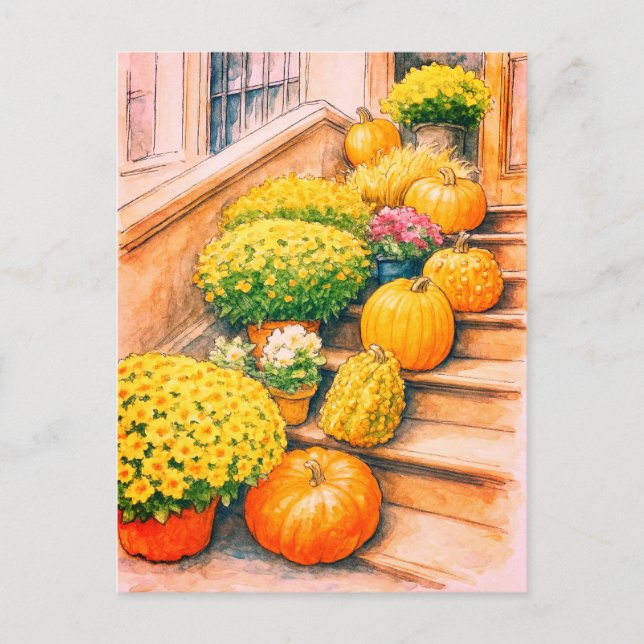 Happy Herbst Erntedank Pumpkin Postcard Postkarte (Vorderseite)