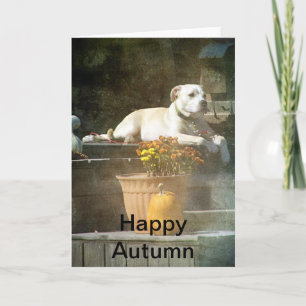 Happy Herbst Hund auf Porch Karte