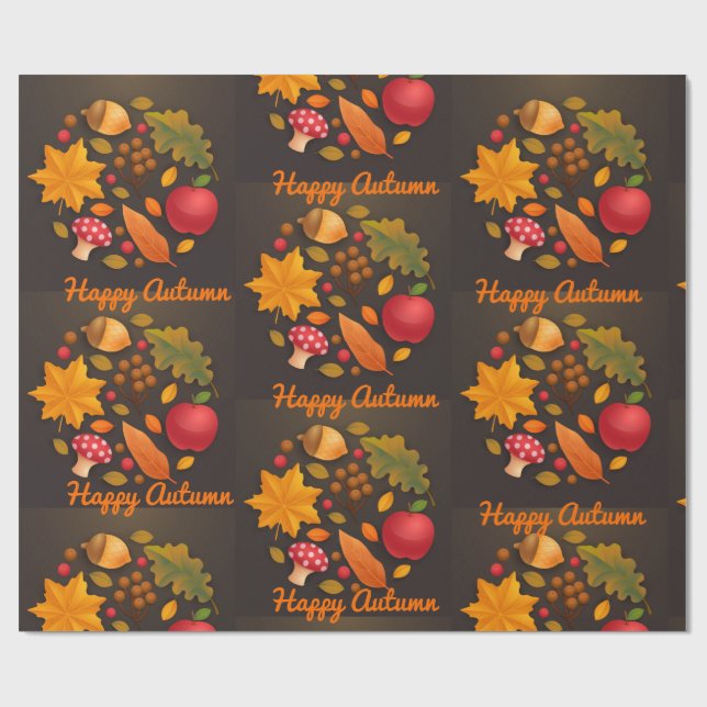 Happy Herbst Mushroom & Ernte Foliage Paper Geschenkpapier (Flach)