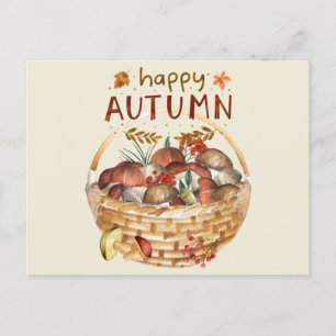 Happy Herbst Wild Mushroom Basket Harvest Postkarte