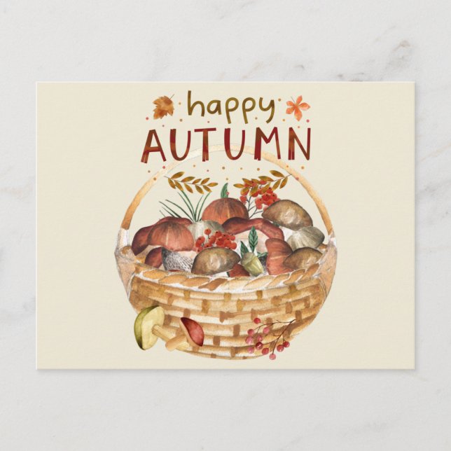 Happy Herbst Wild Mushroom Basket Harvest Postkarte (Vorderseite)