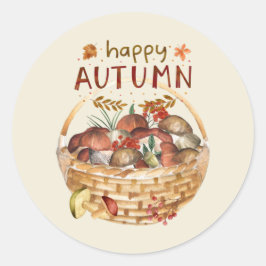 Happy Herbst Wild Mushroom Basket Harvest Runder Aufkleber