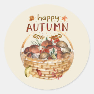 Happy Herbst Wild Mushroom Basket Harvest Runder Aufkleber