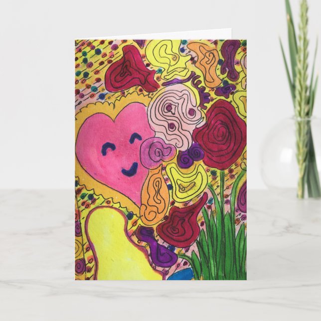 Happy Herz und Blume Karte (Vorderseite)