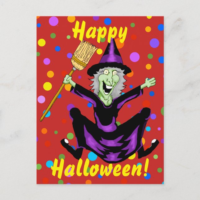 Happy Hexe Halloween Postcard Postkarte (Vorderseite)