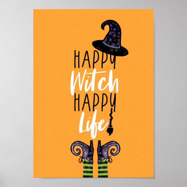 Happy Hexe Happy Life | Orange Halloween Hexe Poster (Vorne)