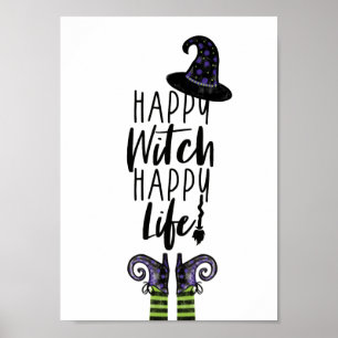 Happy Hexe Happy Life   Weiße Halloween-Hexe Poster