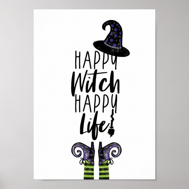 Happy Hexe Happy Life | Weiße Halloween-Hexe Poster (Vorne)