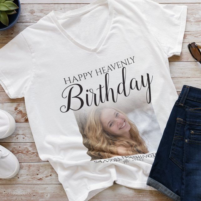 Happy Himmlisch Birthday Foto Memorial T - Shirt (Von Creator hochgeladen)