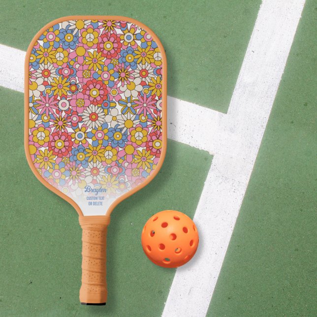 Happy Hippie Blume Personalisierter Text Pickleball Schläger (Von Creator hochgeladen)