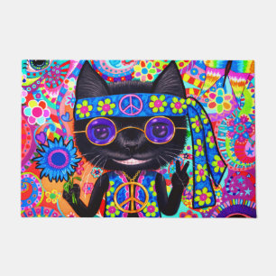 Happy Hippie Cat Sunglasses Peace Signes Blume Fußmatte