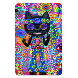 Happy Hippie Cat Sunglasses Peace Signes Blume Magnet
