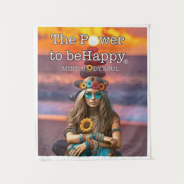 HAPPY HIPPIE MÄDCHENTAPESTRY WALL ART WANDTEPPICH (Vorderseite)
