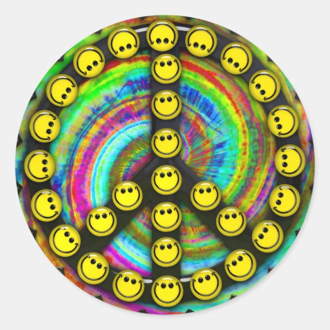 Happy Hippie Peace Runder Aufkleber (Vorderseite)