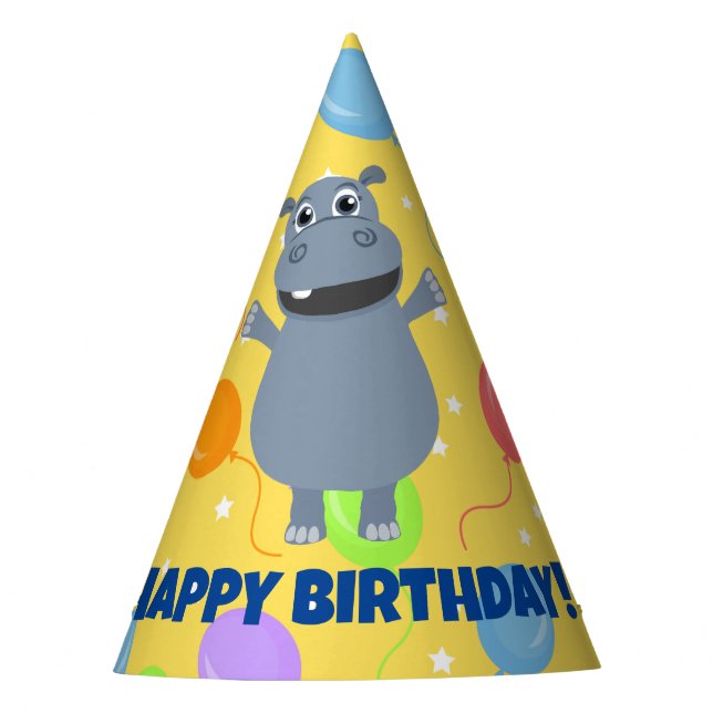 Happy Hippo Birthday Party Hat Partyhütchen (Vorderseite)