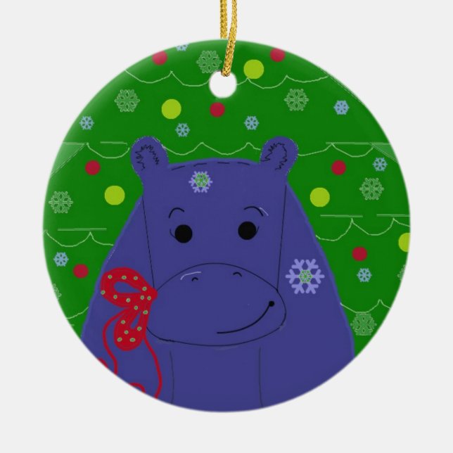Happy Hippo Christmas Design Keramikornament (Vorne)