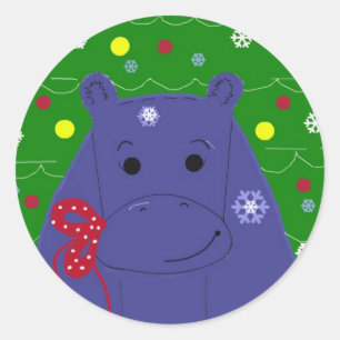 Happy Hippo Christmas Design Runder Aufkleber